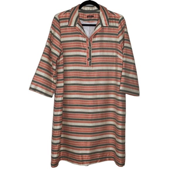J. McLaughlin 3/4" sleeves collared neck orange red, black Striped Dress size M‎ - Picture 1 of 8
